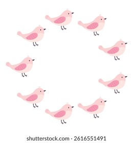 Round frame, funny birds. Vector illustration in flat style.