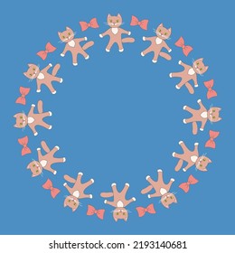 Round frame with funny cats in cartoon style. Colorful border