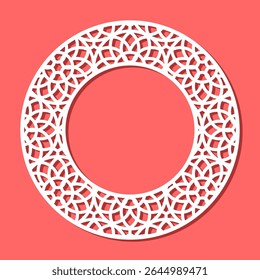 Round frame with geometric pattern. Border with linear ornament for mirror, card, photo. Template for plotter laser cutting of paper, fretwork, wood carving, metal engraving, cnc. Vector illustration