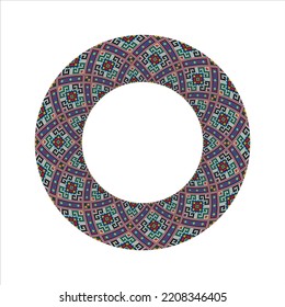 Round frame with a geometric pattern of colorful squares