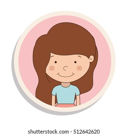 round frame with girl of brown hair and t-shirt