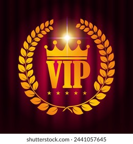 Round frame with glowing shiny light bulbs, vector illustration. Shining party banner on red curtain background and stage podium. Signboard with lamps border for lottery, casino, poker, roulette.