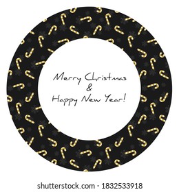 Round frame with gold Christmas candies, for greeting cards, invitations, posters and banners. Vector illustration.