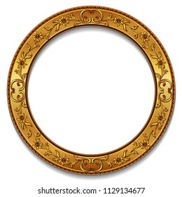 round frame gold color with shadow on white background