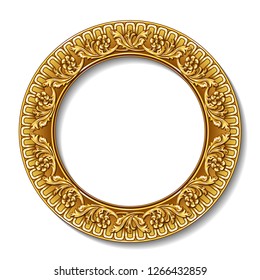 round frame gold color with shadow on white background