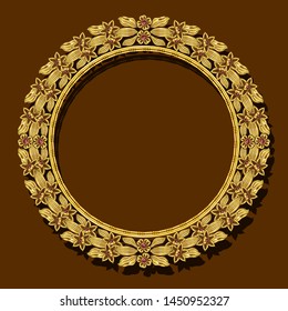 round frame gold color with shadow on brown background