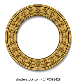 round frame gold color with shadow on white background