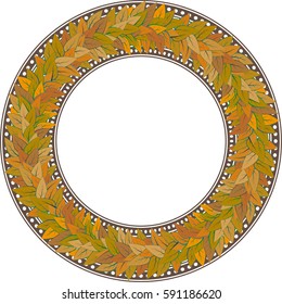 Round frame with golden leaves. Vector illustration for card, invitations or congratulations with space for your text