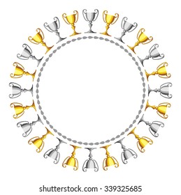 Round frame with golden and silver cups