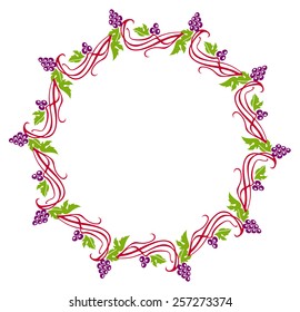Round frame with grapes isolated on a white background 