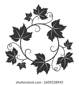 Round frame of grapevine with leaves and tendrils. Autumn harvest. Advertising label. Simple flat vector