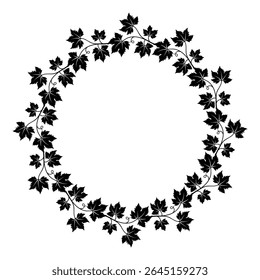 Round frame of grapevine with leaves and tendrils. Autumn harvest. Advertising label. 