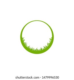 Round frame with grass isolated on white. organic label.  Natural, fresh, eco logo. Wild nature.  environment day logo. Earth day or Arbor day icon. Vector illustration. 