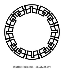 Round frame with greek key meanders. Circular Geometric frame in the form of circular pattern. Celtic round frame. Vector monochrome element for design. Oriental round frame. Template for laser