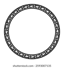 Round frame with Greek motifs in black and white colors. Meander circle border vector illustration.