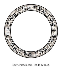 Quadro redondo com ornamento grego. Meandro grego. Padrões da Grécia Antiga, antigo Império Romano. Circular a fronteira europeia. Motivos típicos egípcios, assírios e gregos. Modelo para design