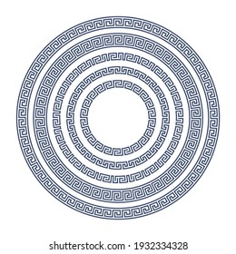 Round frame with greek pattern, grecian circle borders, vector