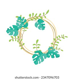 Round Frame with Green Branches and Foliage Vector Illustration