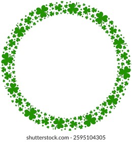 Round frame with green clover leaves isolated on a transparent background. Perfect for St. Patrick's Day designs and holiday decorations. High resolution vector illustration