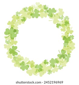 Round frame of green clover with place for text. Background for St. Patrick's Day or summer, spring. Vector illustration in flat style. Clover leaves in watercolor style. EPS10
