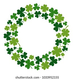 Round frame with green clovers. Vector illustration