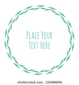 Round frame green grass garland - watercolor vector template