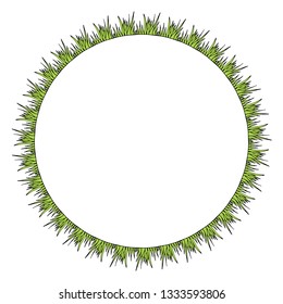 Round frame with green grass. Isolated wreath on white background for your design
