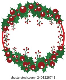 Round frame with green leaf and berry for christmas design and decoration