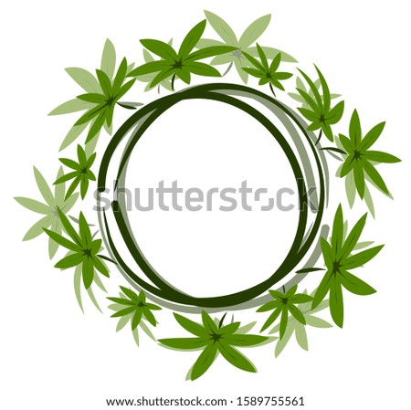 Round frame with green leaves of hemp. Abstract floral ornament. Cannabis border. EPS10 vector illustration.