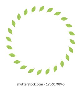 Marco redondo con hojas verdes. Plantilla, lugar de texto, diseño de tarjetas, banners. Hojas verdes de té, matcha. Estilo de vida saludable, ecología, marco primaveral. Ilustración de estilo plano