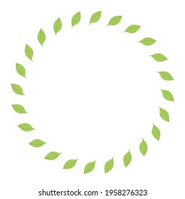 Round frame with green leaves. Template, place for text, design of cards, banners. Green tea leaves, matcha. Healthy lifestyle, ecology, spring frame. Illustration in flat style
