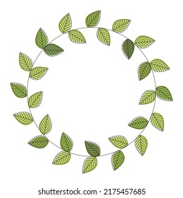 Round frame with green leaves. Vector illustration.