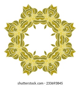 Round frame with green leaves. Vector illustration.