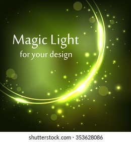 Round frame, green magic light with bokeh, vector