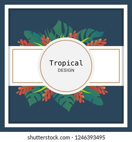 Round frame of green summer tropical leaves.green floral used for background. On vintage color tone background.Vector illustration