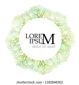 Round frame of green tree branches. Vector