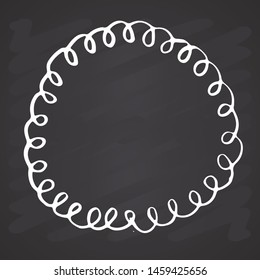 Round Frame, grunge textured hand drawn element, vector illustration on chalkboard background.
