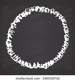 Round Frame, grunge textured hand drawn element, vector illustration on chalkboard background.