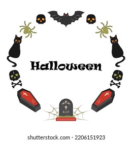 Round frame with Halloween elements. vector illustration