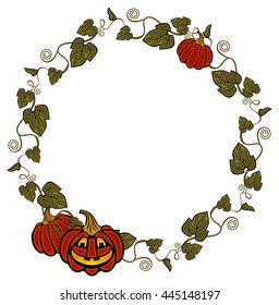 Round frame with Halloween pumpkins. Vector clip art.