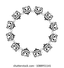 Round Frame with Hand Drawn Cats. Funny Cat Emoticons Background. Sketched Vector Illustration