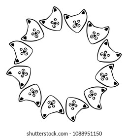 Round Frame with Hand Drawn Cats. Funny Cat Emoticons Background. Sketched Vector Illustration