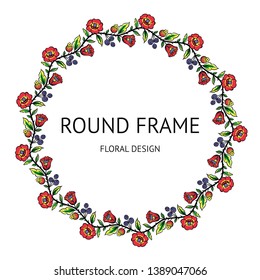 Round frame with hand drawn floral ethnic polkhov-Maydan painting decoration for your design