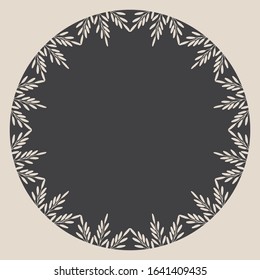 Round frame with hand drawn grass twigs. Template for scrapbooking. Cute greeting card. It can be used for the design of various paper products: greeting cards, calendars, brochures, books.