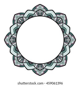 round frame with hand drawn watercolor doodles. tribal ethnic background space for text.