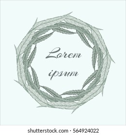 Round frame of hand-drawn leaves. Use the maps, flyers and invitations