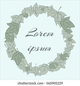 Round frame of hand-drawn leaves.Invitation, save the date, thank you, rsvp, just married cards. Vector templates