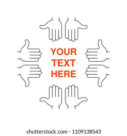 Round frame hands isolated on white background. Arms Hands Circle. People Hands Together. Flat design vector illustration.