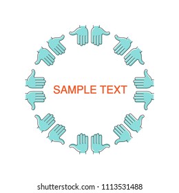 Round frame hands isolated on white background. Arms Hands Circle. People Hands Together. Symbol of unity, teamwork, trust, communication. Flat design vector illustration.