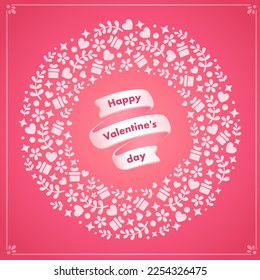 Round frame happy valentines day with ribbon background
